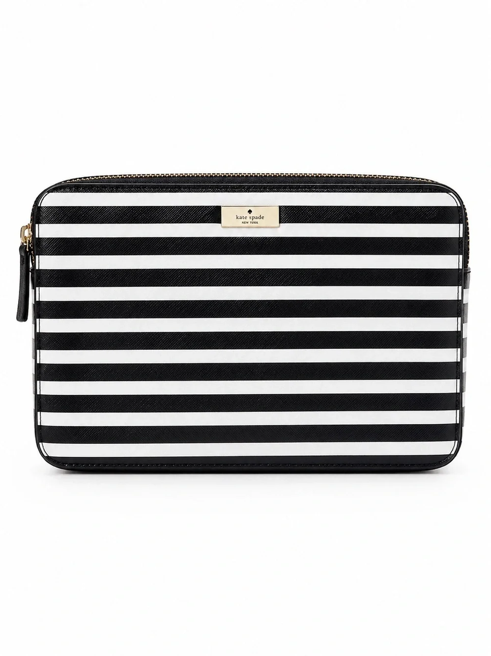 kate spade Black & White Striped Tablet Sleeve with Gold Accents